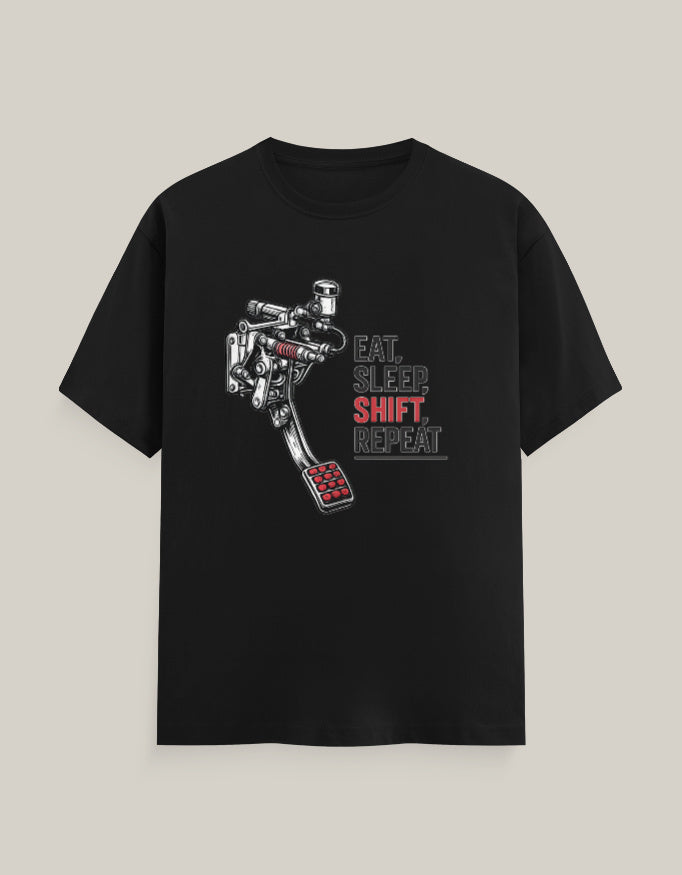 Eat, Sleep, Shift, Repeat — Black — Front