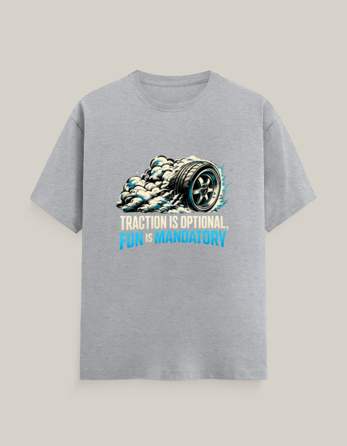 Traction Is Optional, Fun Is Mandatory — Grey Melange — Front