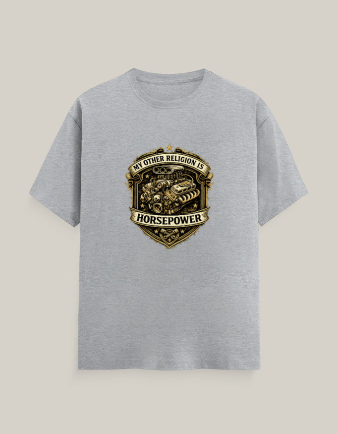 My Other Religion Is Horsepower — Grey Melange — Front