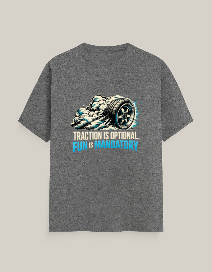 Traction Is Optional, Fun Is Mandatory — Charcoal Melange — Front