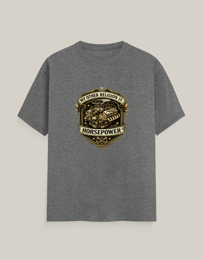 My Other Religion Is Horsepower — Charcoal Melange — Front