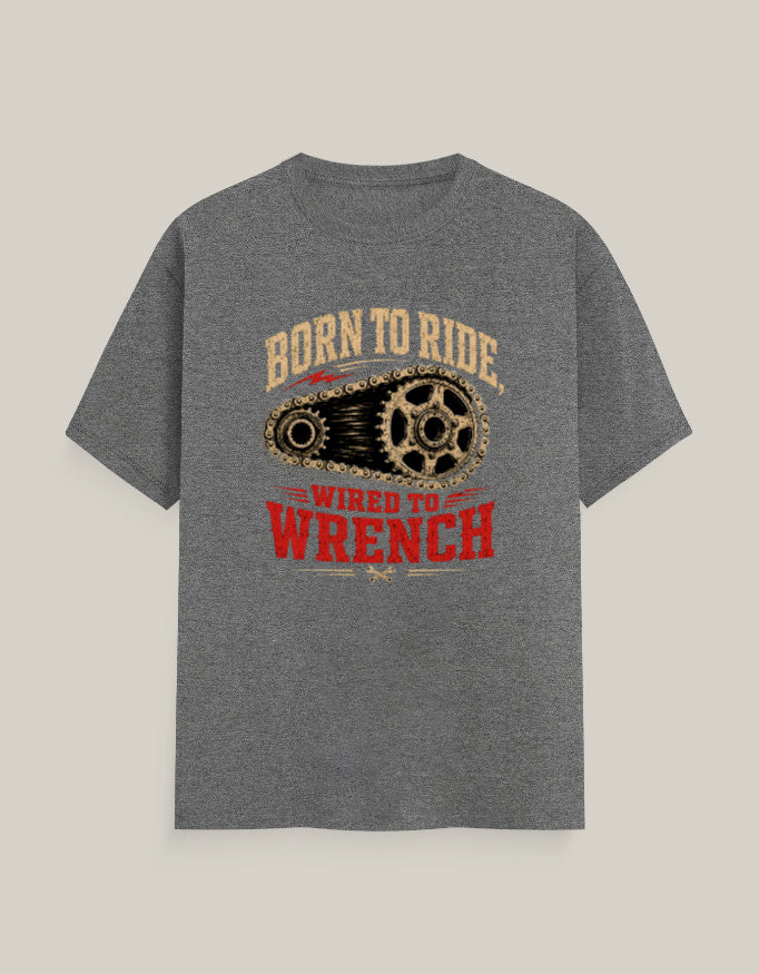 Born To Ride, Wired To Wrench — Charcoal Melange — Front